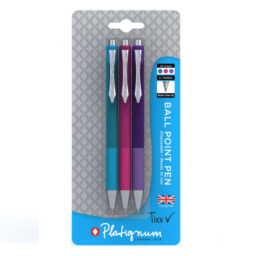 Tixx Platignum Ballpoint Pen - Black, Blue or Multi - Multi (teal, pink, purple)