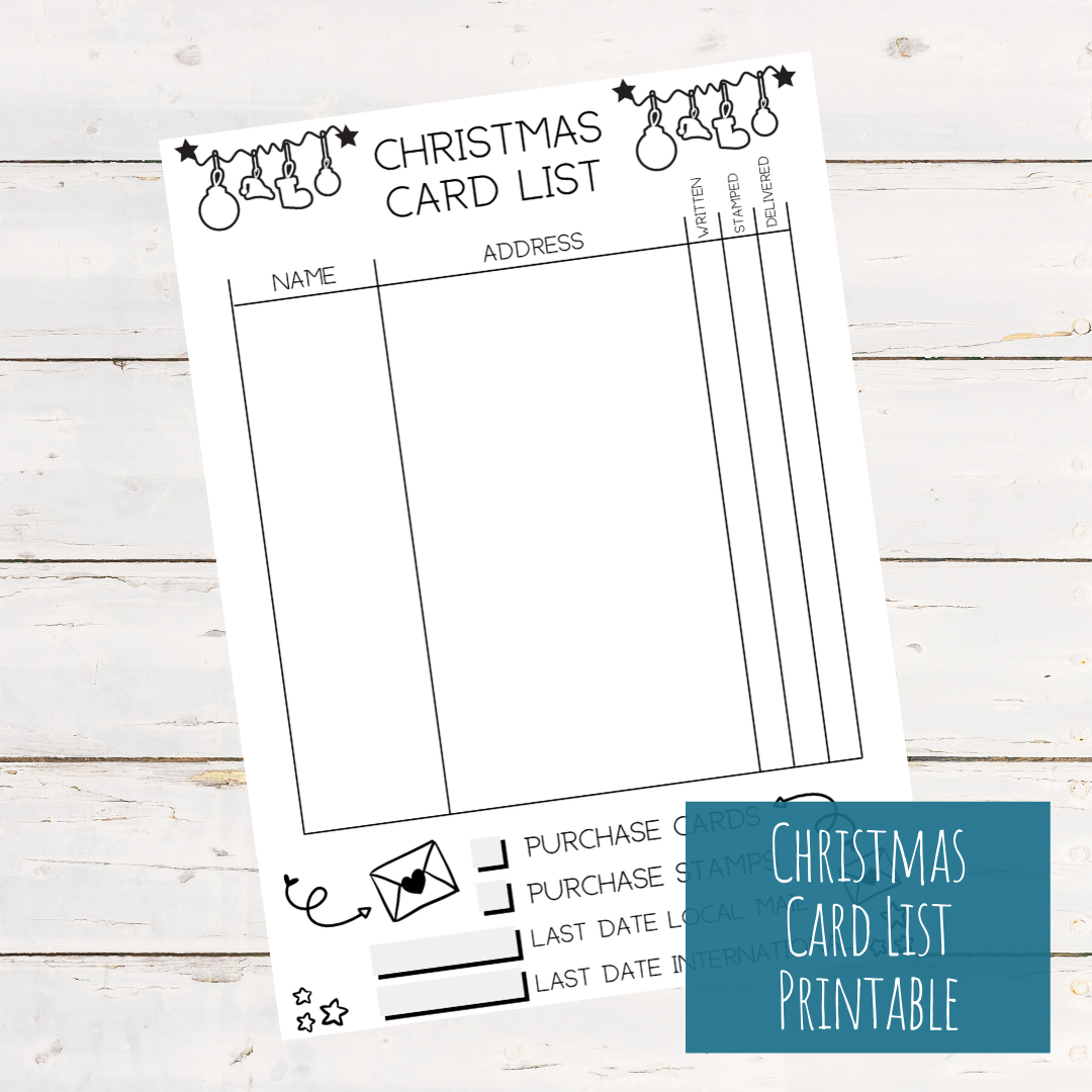 Christmas Card Planner Printable Worksheet