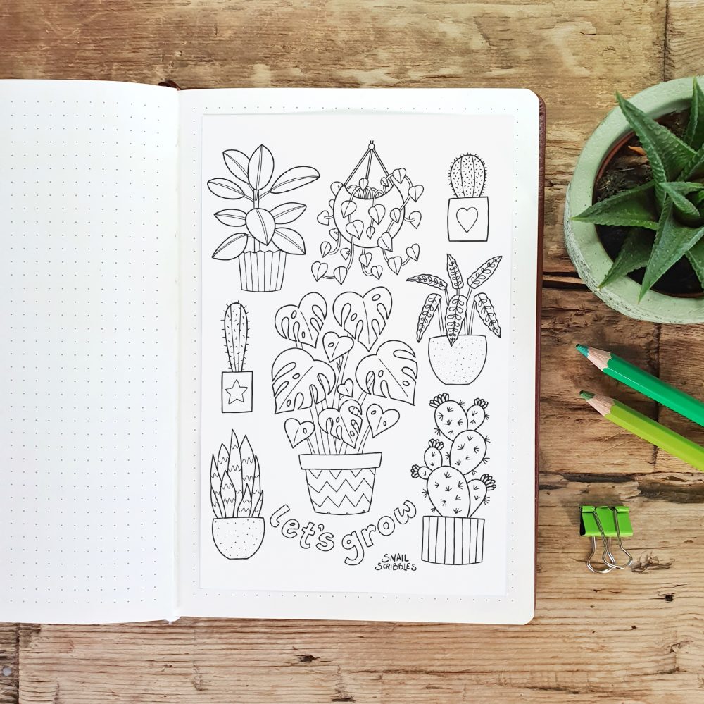 Let's Grow Houseplant Printable Colouring Page