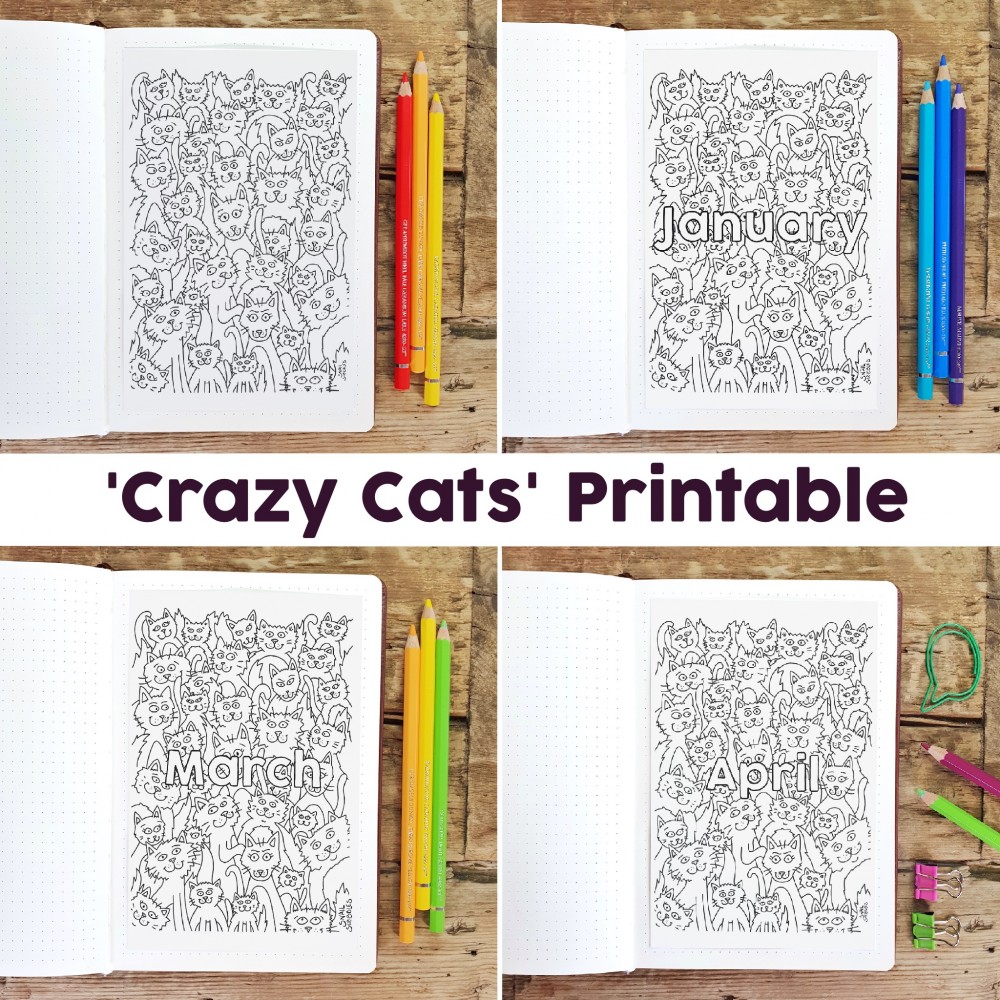 Crazy Cats Printable Colouring Page