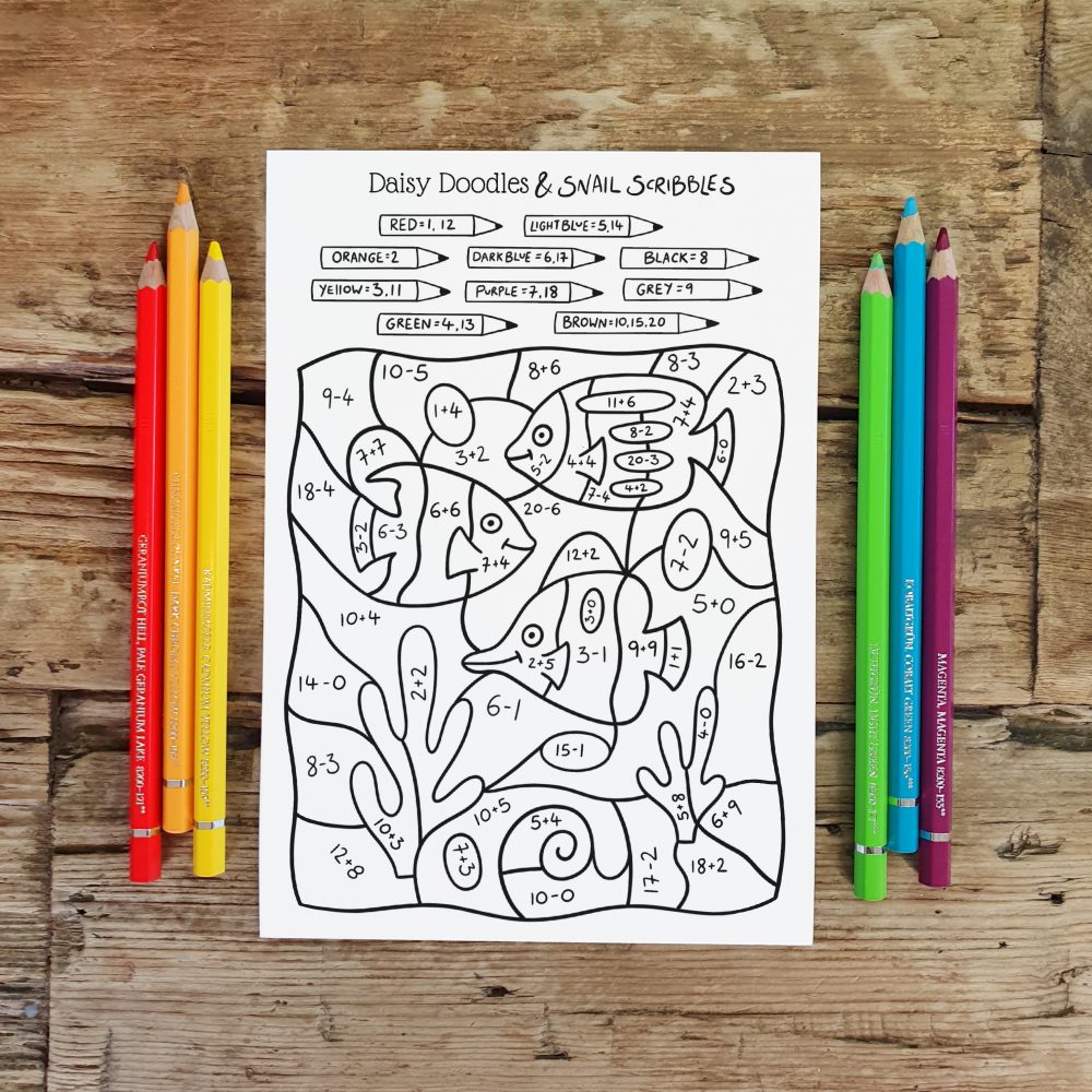 Colour With Maths Fish Kids Printable Colouring Page