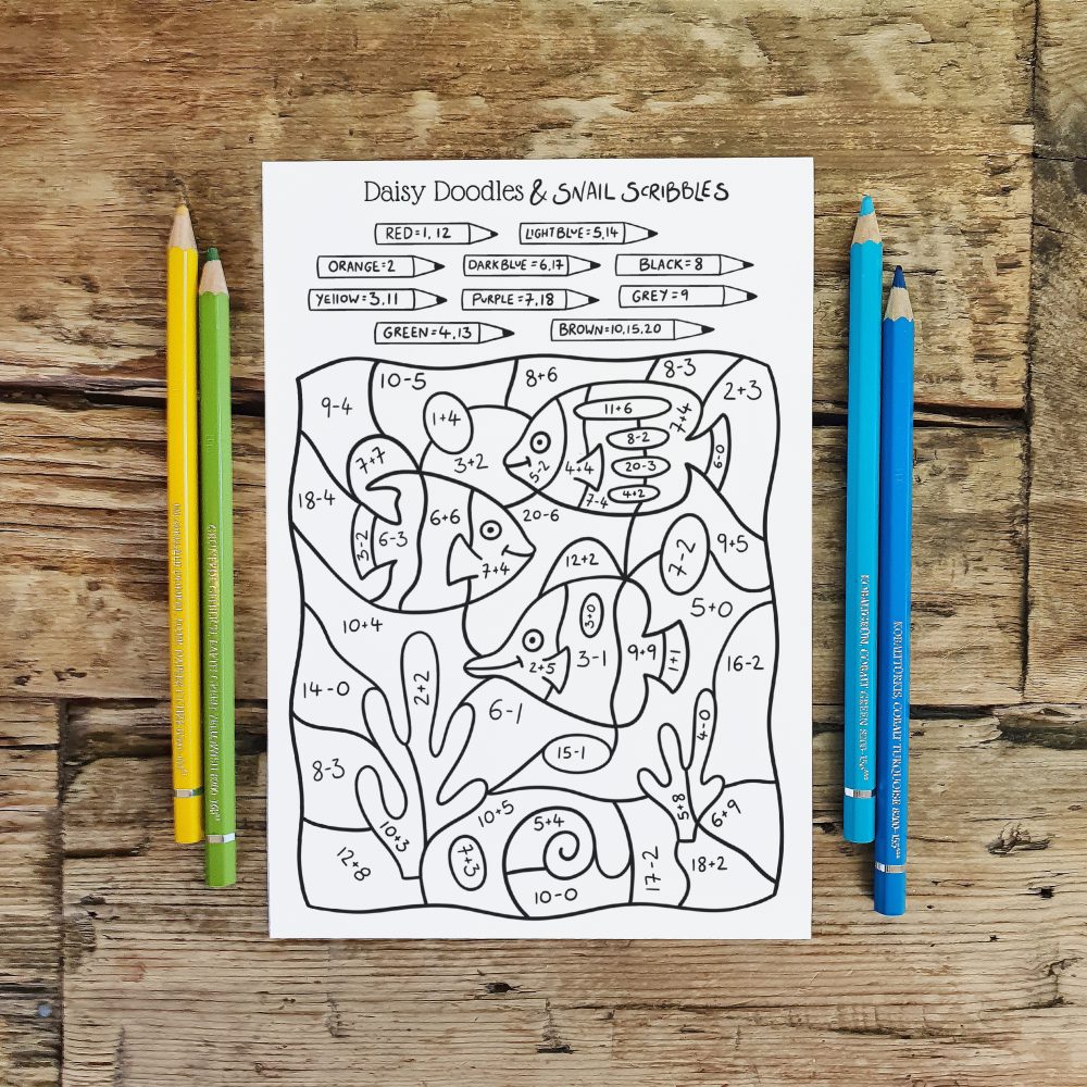 Colour With Maths Fish Kids Printable Colouring Page