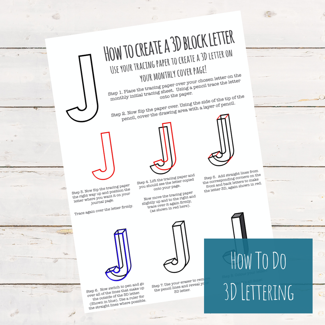 3d black lettering worksheet for bullet journals