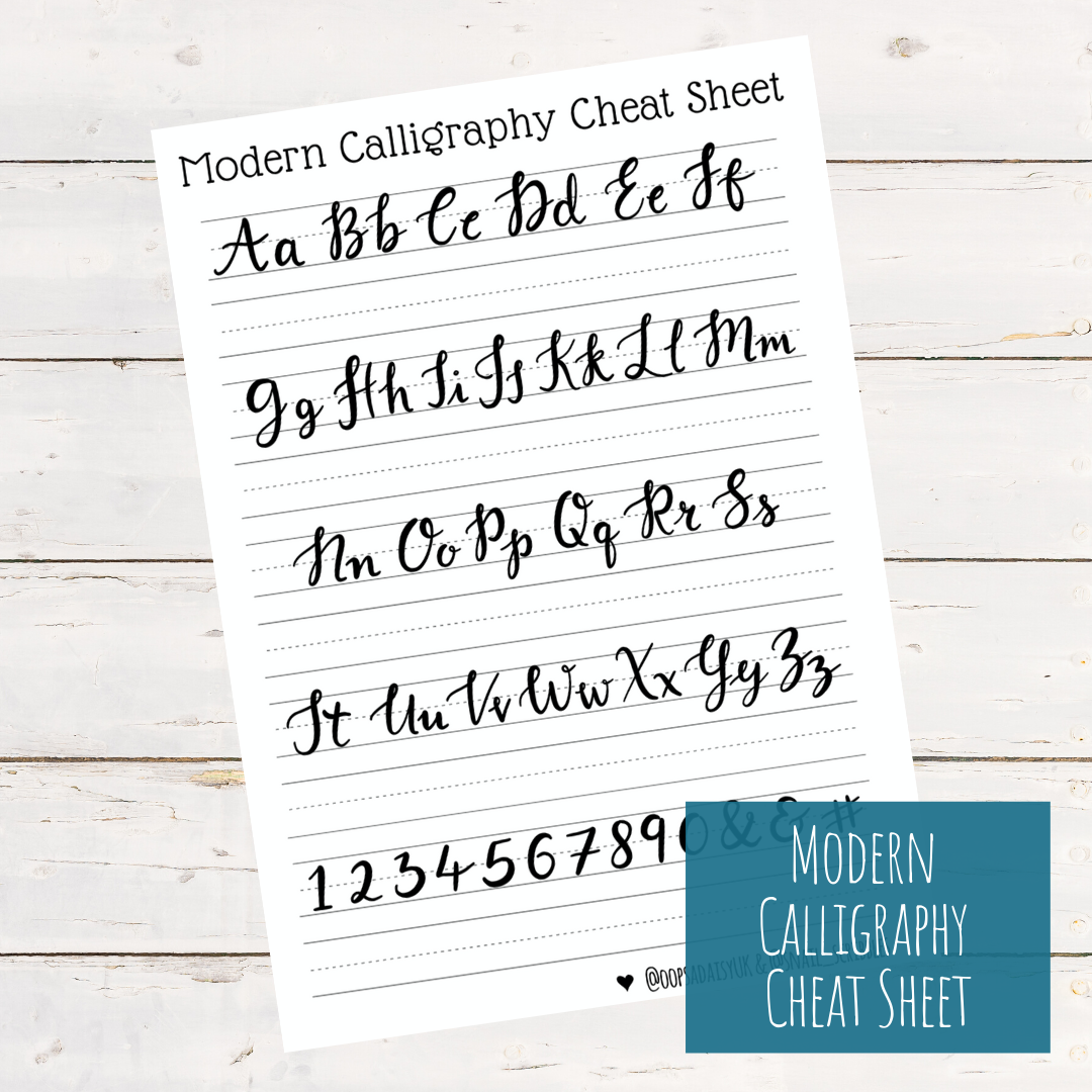 Modern Calligraphy Cheat Sheet Printable Worksheet
