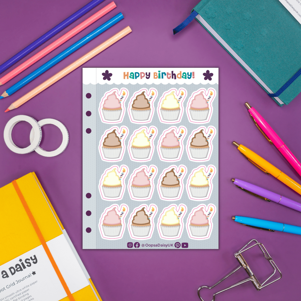 XX Birthday Cupcake Stickers - A5 Sticker Sheet