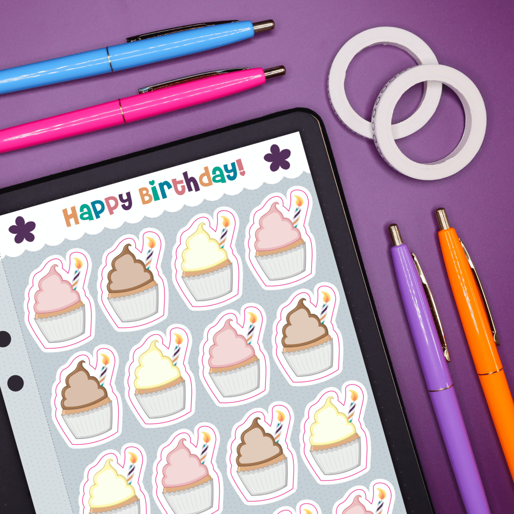 XX Birthday Cupcake Stickers - A5 Sticker Sheet