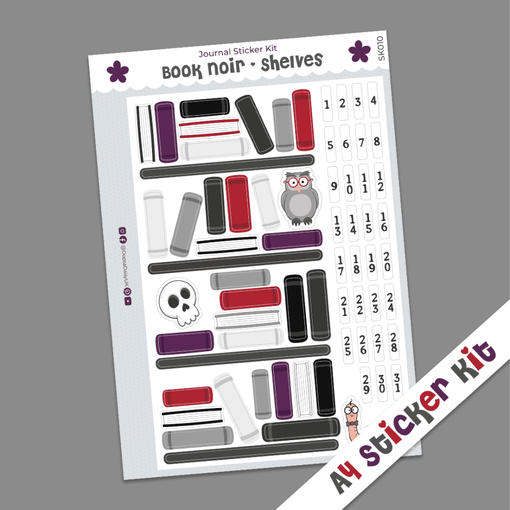 Book Noir Shelves - Reading Tracker - A4 Journal Sticker Kit