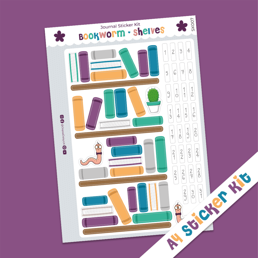 Bookworm Shelves - Reading Tracker - A4 Journal Sticker Kit