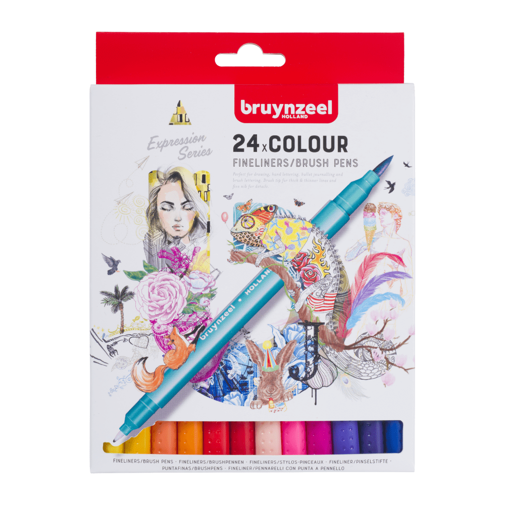 24 Colour Bruynzeel Dual Tip Brush / Fineliner Pens