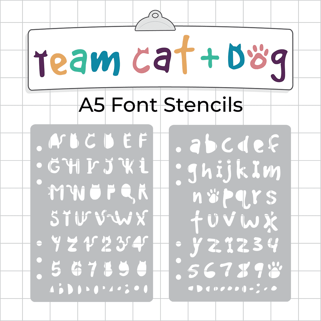 Team Cat - A5 Stencil - Upper or Lower Case Alphabet