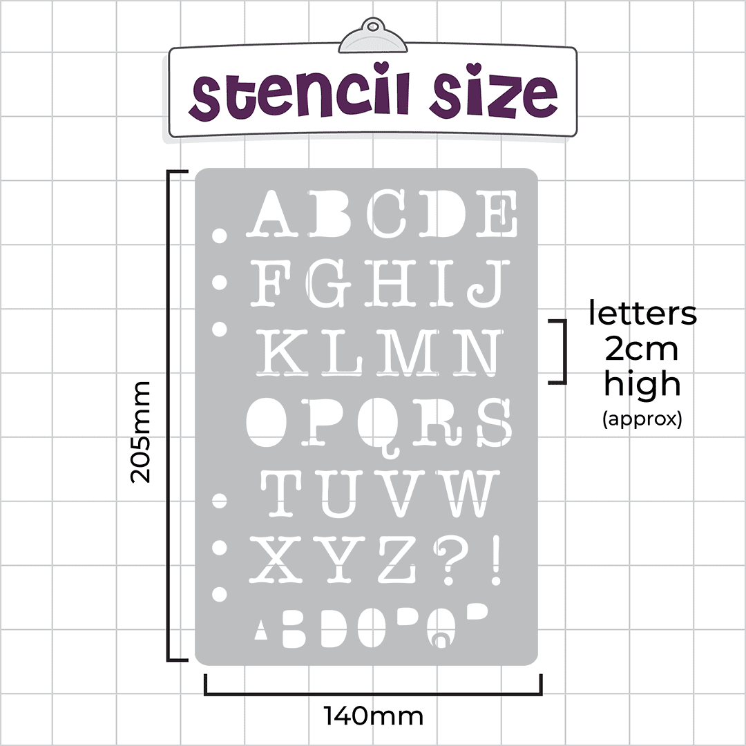 Clacky Font  - A5 Stencil - Upper or Lower Case Alphabet