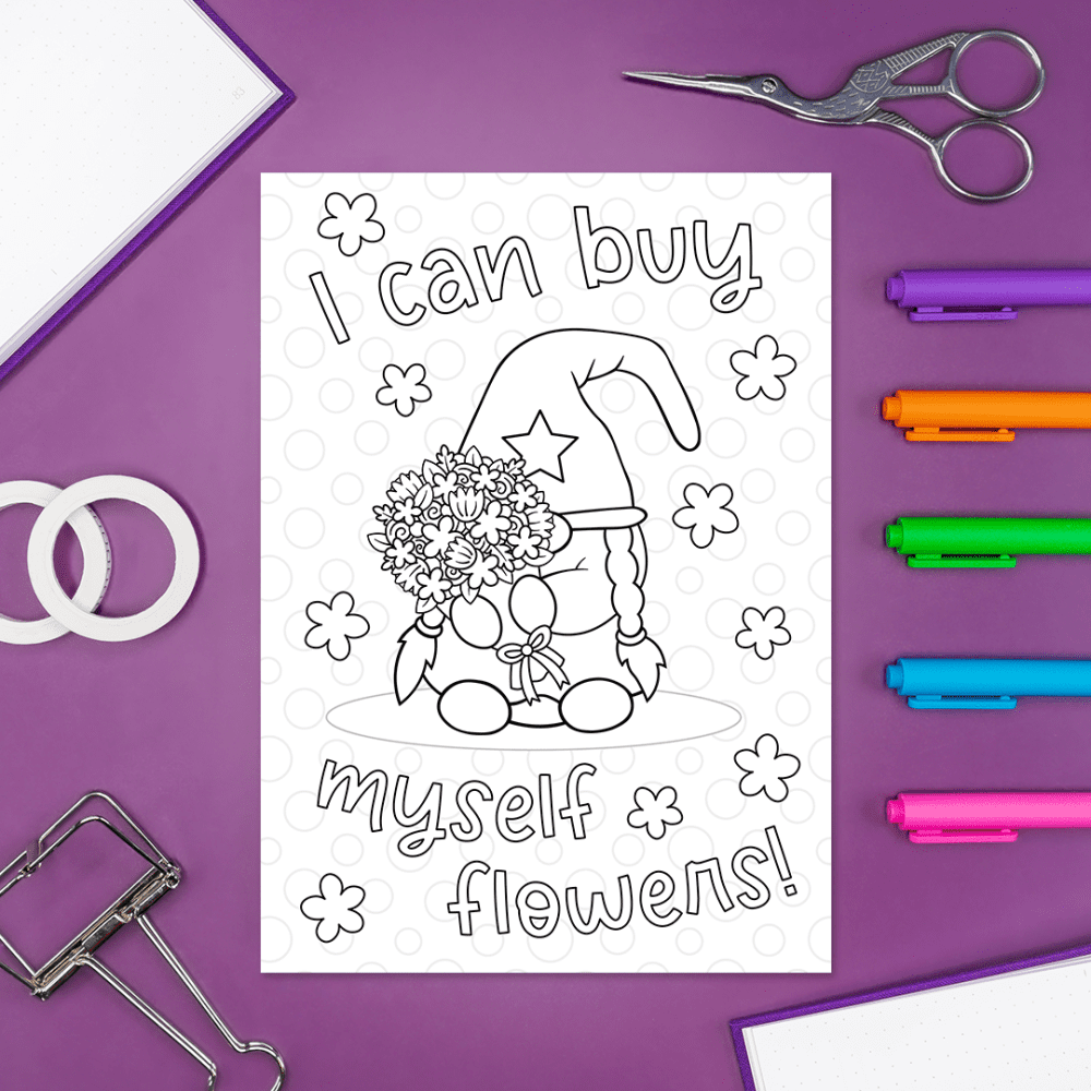 Gonk Self Care - Printable Colouring Page - Digital Download