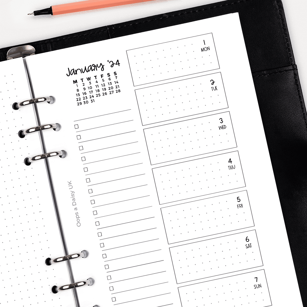 Week on a Page 2024 Planner - A5 Hybrid Planner Inserts