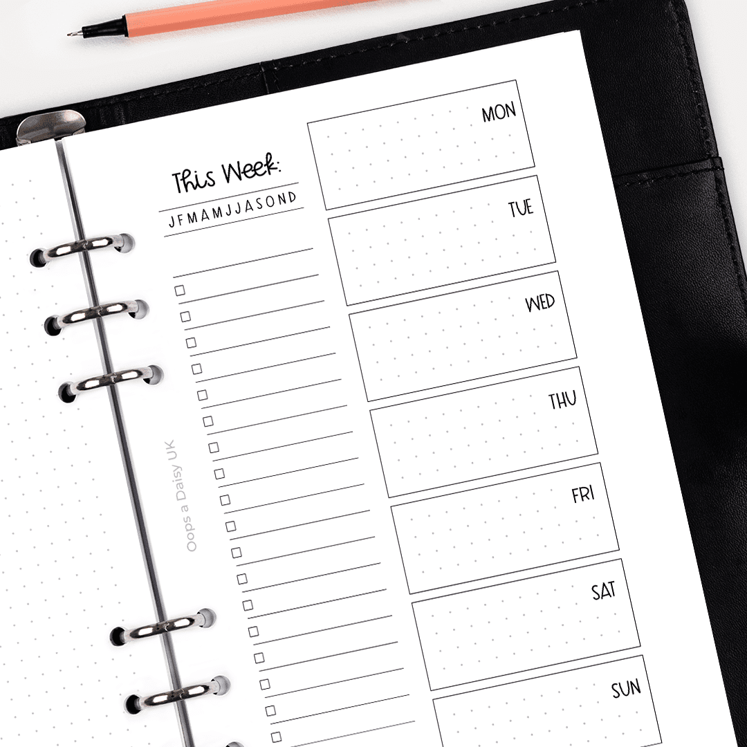 Undated Weekly Planner (Mon or Sun Start) - A5 Hybrid Planner Inserts