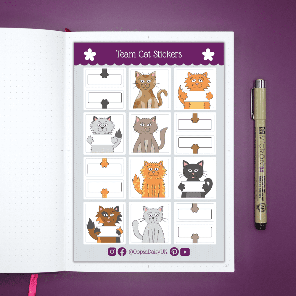 Team Cat - Journal Stickers - A5 Sticker Sheet