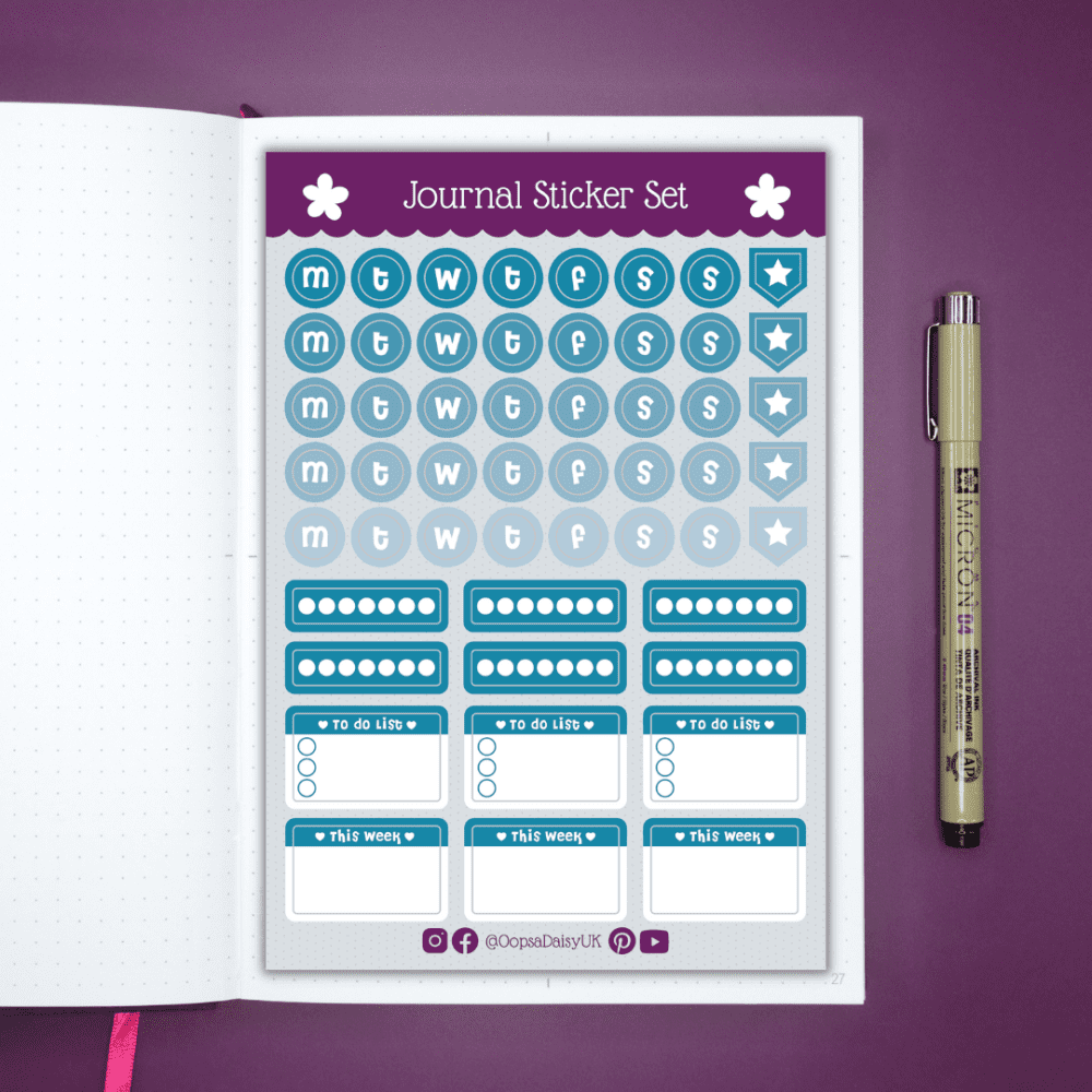 Weekly Journal Stickers - A5 Sticker Sheet - 6 Colours!