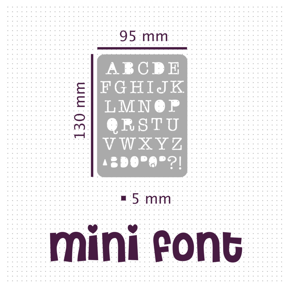 MF5 Clacky Upper Case Mini Font Stencil - SIZE