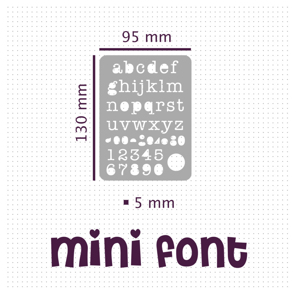 MF6 Clacky Lower Case Mini Font Stencil - SIZE