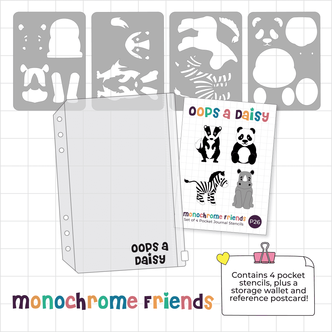 Monochrome Friends - Pocket Journal Stencils - Set of 4