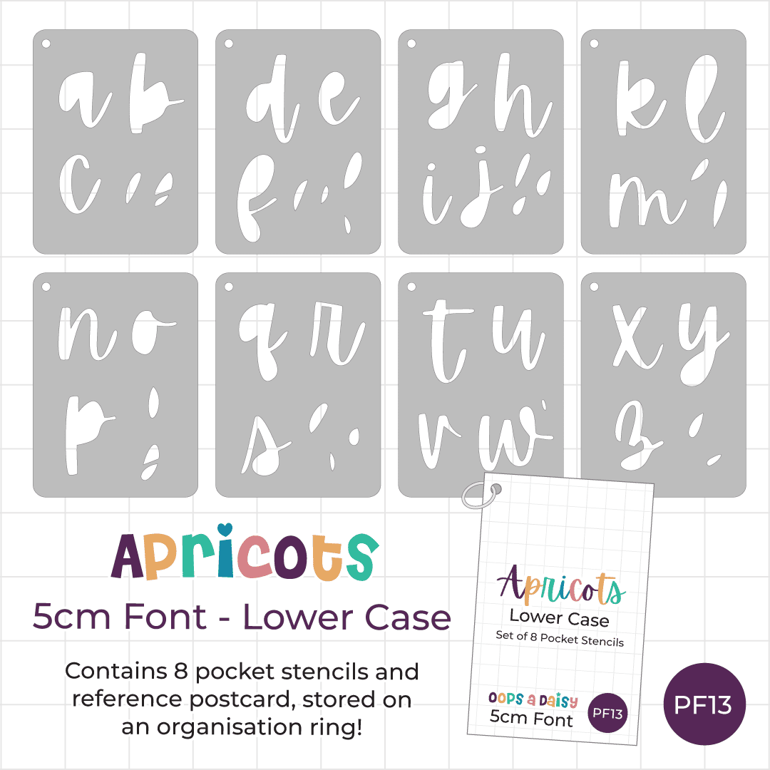 Apricots Font - Lower Case 5cm - Pocket Journal Stencils - Set of 8