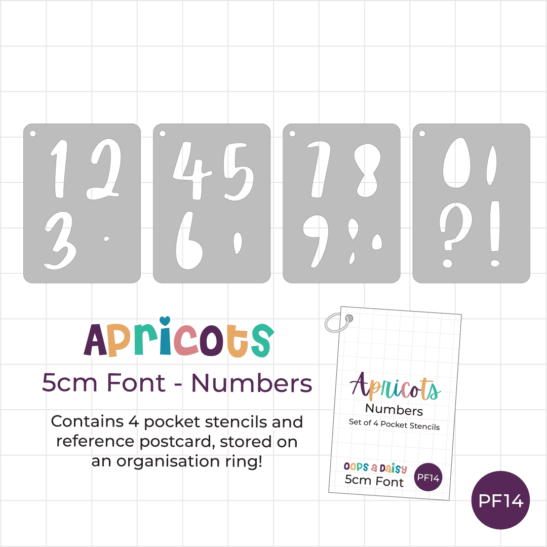 Apricots Font - 5cm Numbers - Pocket Journal Stencils - Set of 4