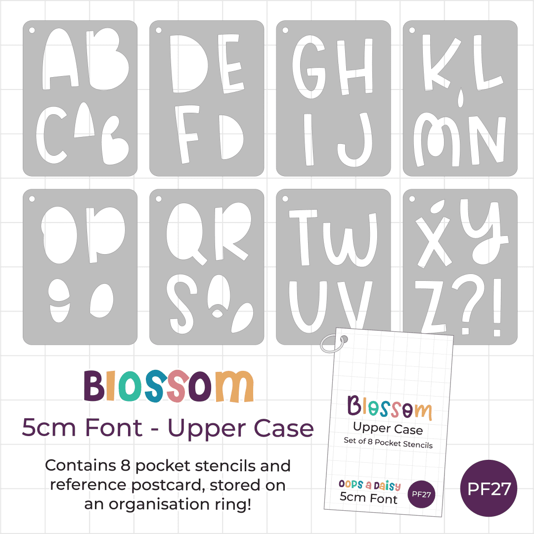 Blossom Font Upper Case - 5cm Alphabet - Pocket Journal Stencils - Set of 8