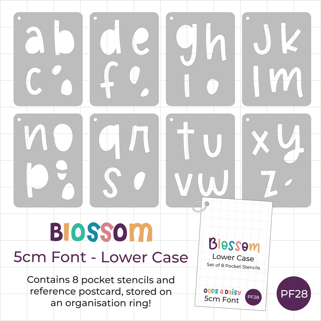 Blossom Font Lower Case - 5cm Alphabet - Pocket Journal Stencils - Set of 8