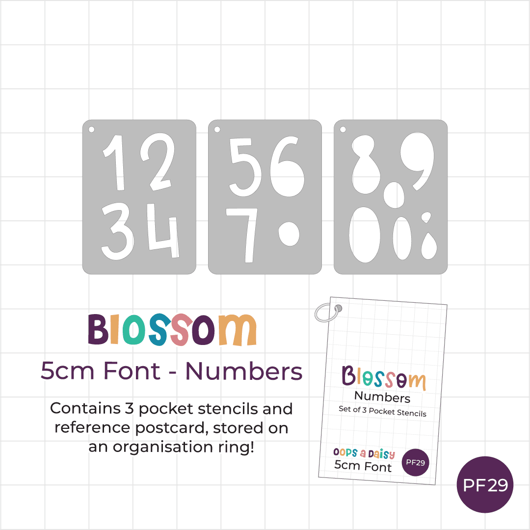 Blossom Font - 5cm Numbers - Pocket Journal Stencils - Set of 3