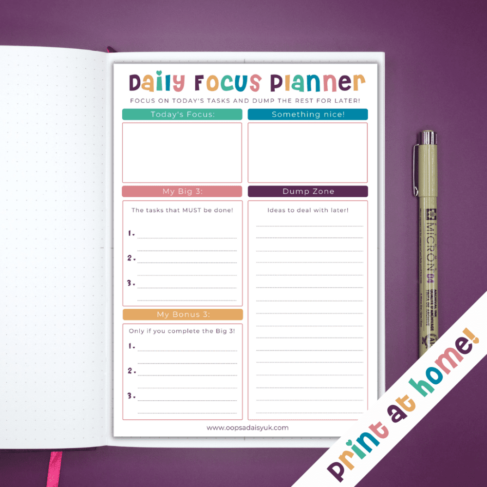 Daily Focus Planner - Journal Printable