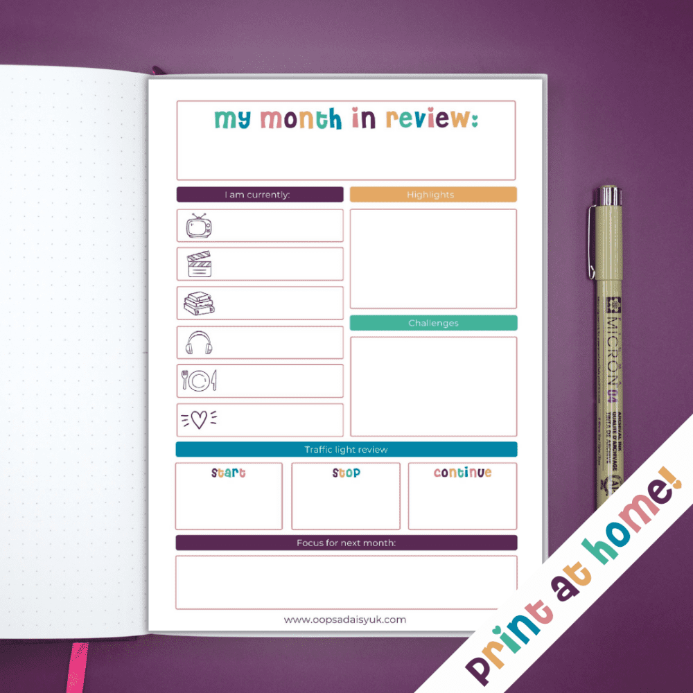 Month End Review Worksheet - Journal Printable