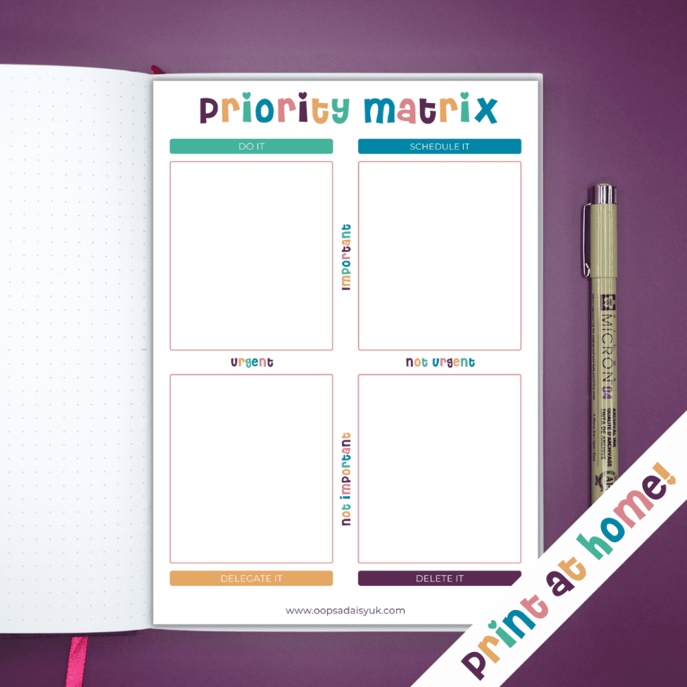 Priority Matrix Worksheet - Journal Printable