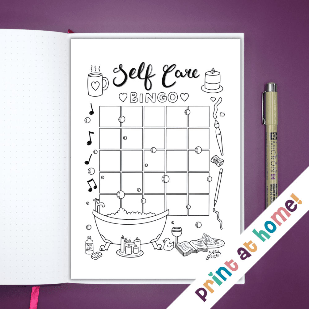 Self Care Bingo Printable Journal Colouring Page