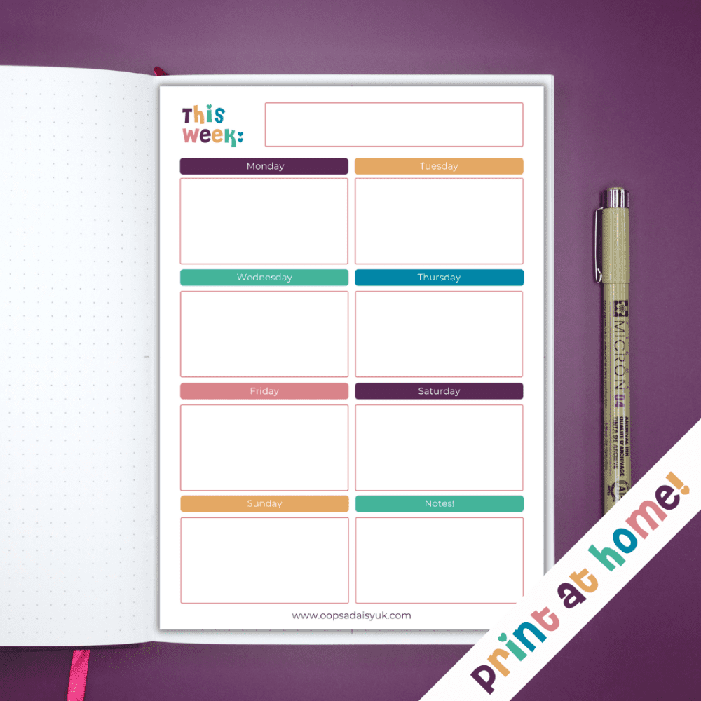 Weekly Planner - Week on Page - Journal Printable