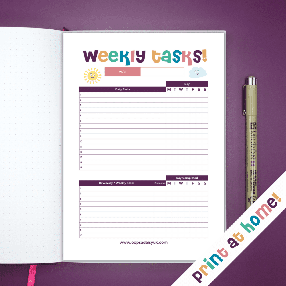 Weekly Cleaning + Task Tracker - Journal Printable