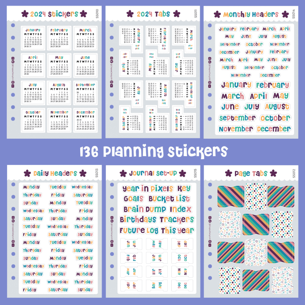 2024 Planning Stickers - Set of 6 A5 Sheets - Rainbow