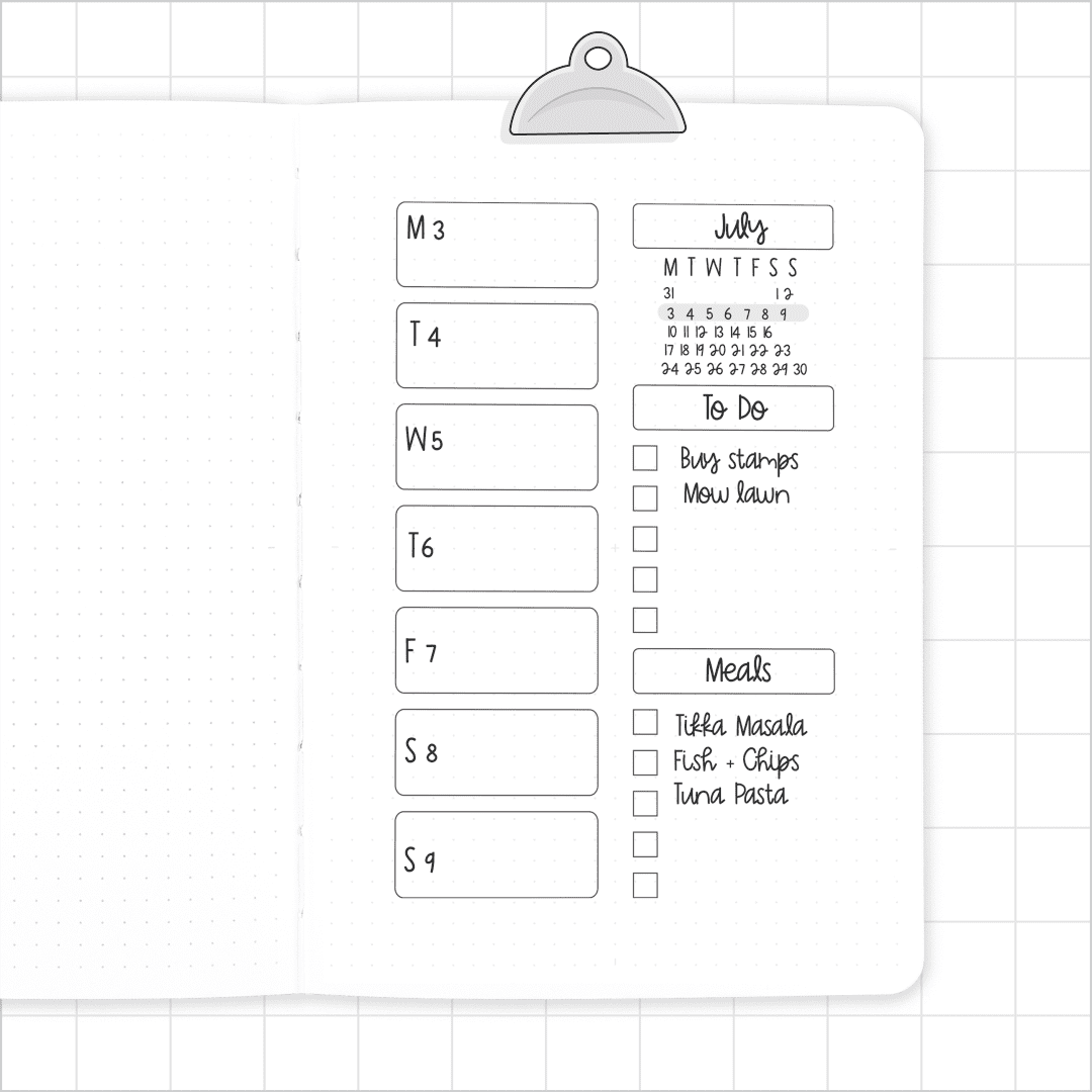 Week on a Page (Checklist) - Super Easy Journal Stencil - A5 or B5