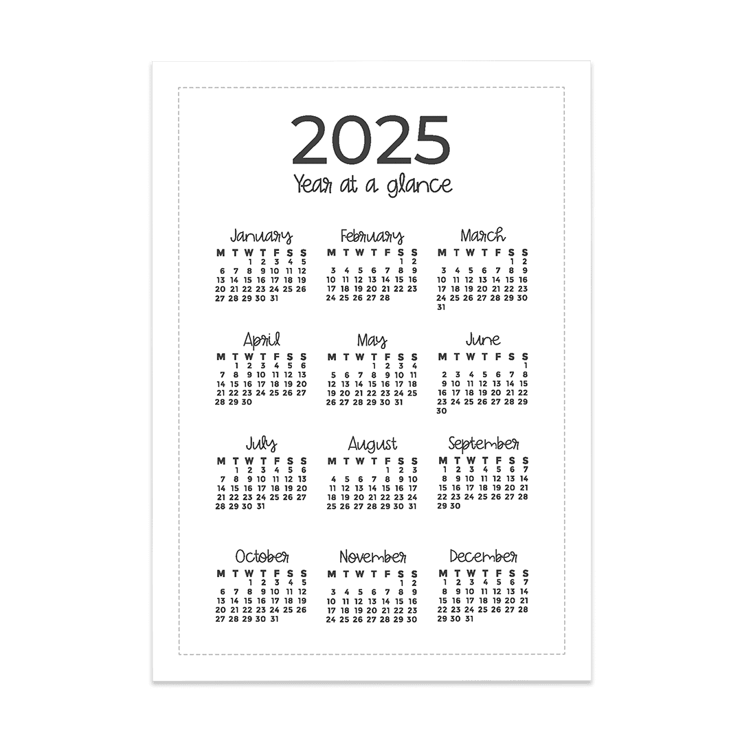 2025 Year at a Glance - Super Easy Sticker Sheet (A5)