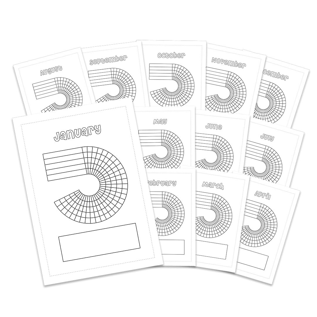 Monthly Circle Trackers - Super Easy Sticker Sheets (A5) - Set of 12