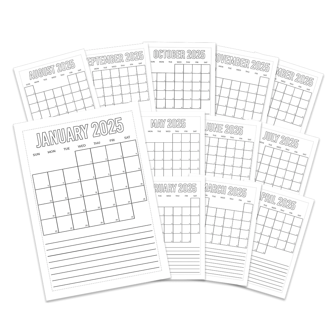 Monthly Spread (Sunday Start) - Super Easy Sticker Sheets (A5) - Set of 12