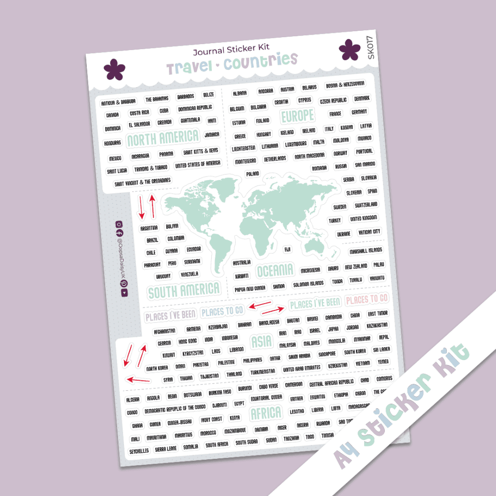 Travel - Countries - A4 Journal Sticker Kit