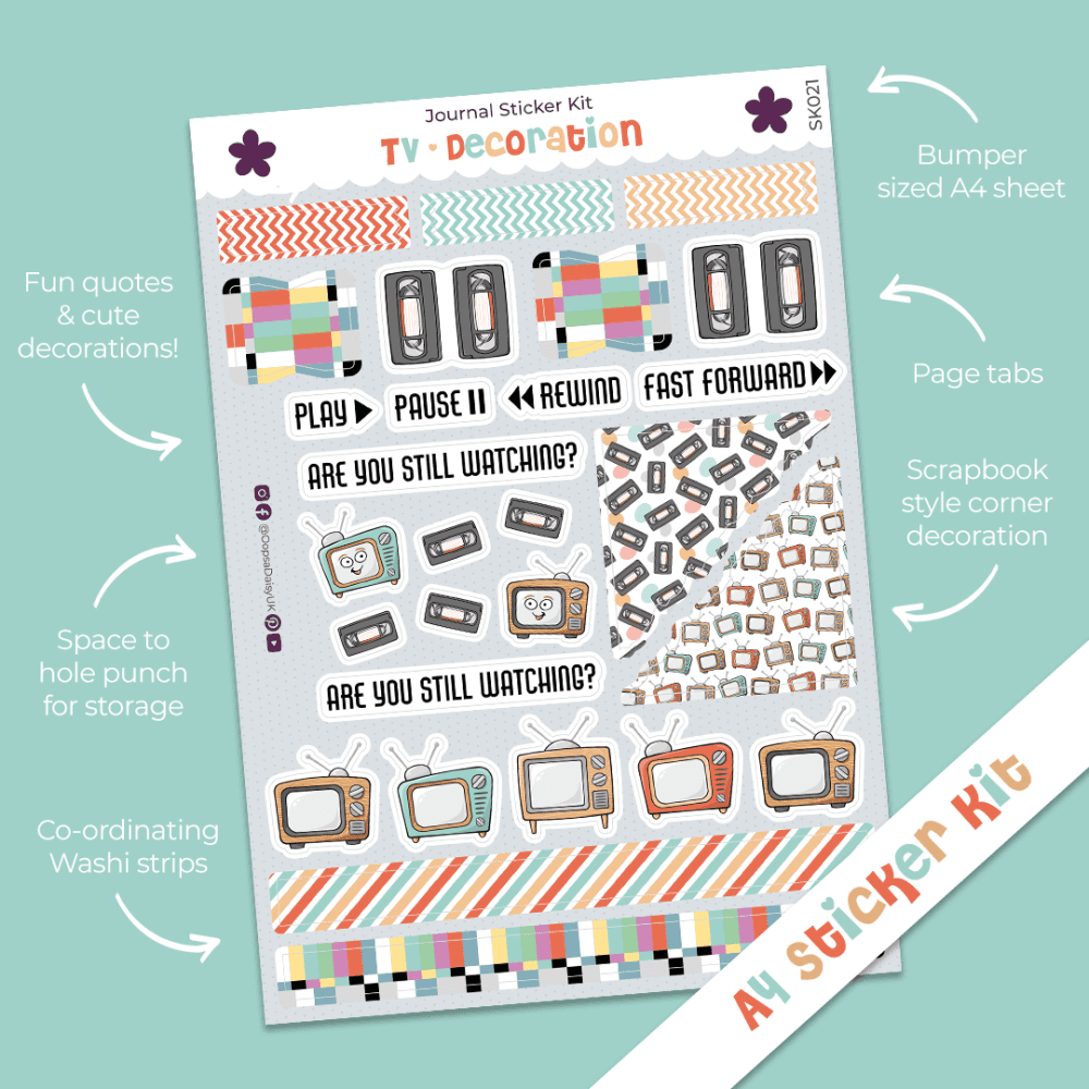 Retro TV - Decoration - A4 Journal Sticker Kit