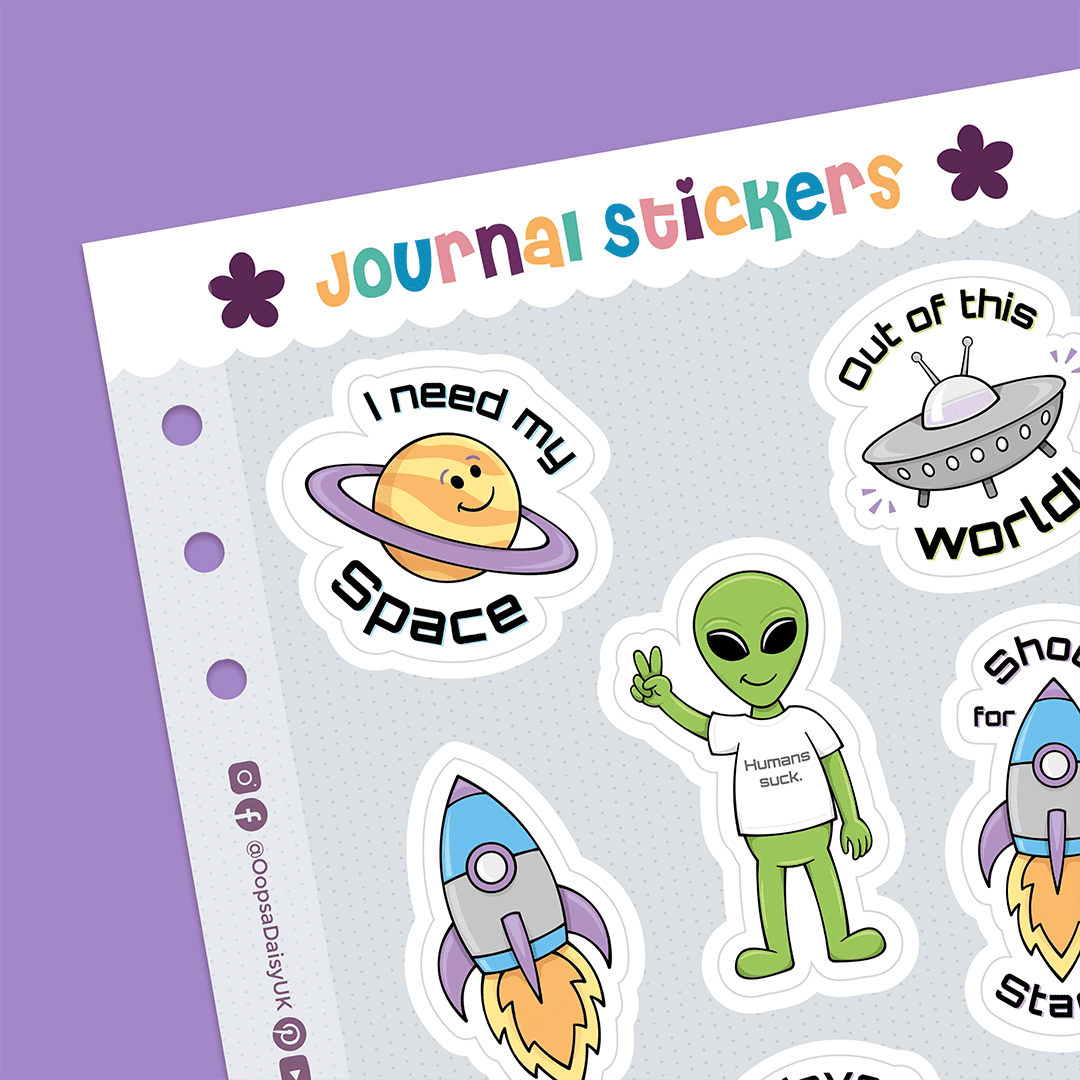 Space & Aliens - A5 Sticker Sheet