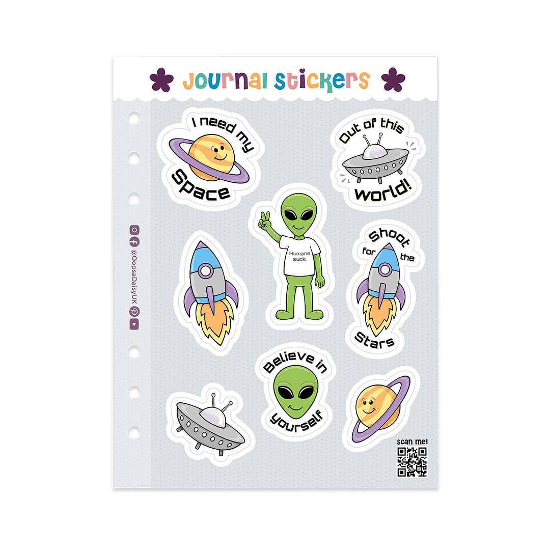 Space & Aliens - A5 Sticker Sheet