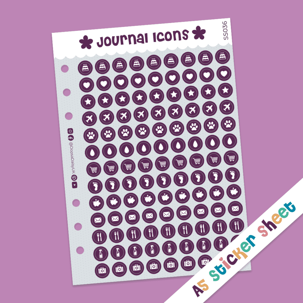 BuJo Basics - Set of 6 A5 Sticker Sheets - Purple