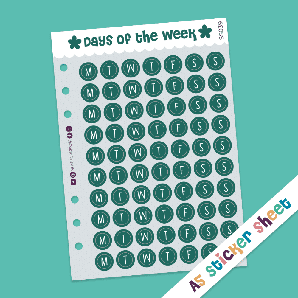 BuJo Basics - Set of 6 A5 Sticker Sheets - Teal