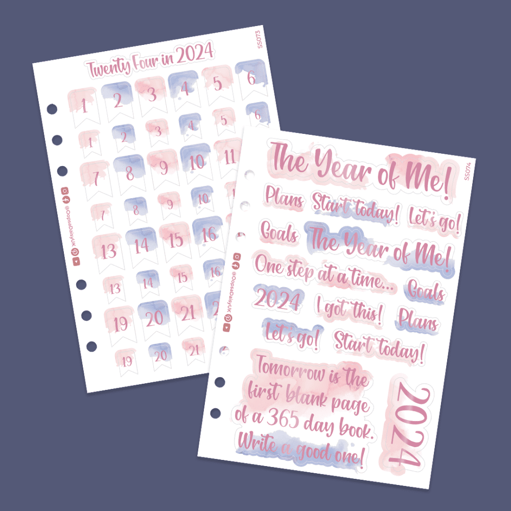 12 Days of Planning  - 2 x A5 Foil Sticker Sheets - 24 in 24 Flags and Decorative Quotes