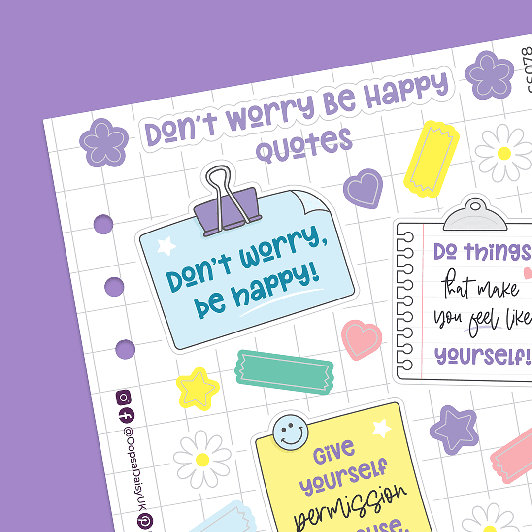 Don't Worry Be Happy Decorative Quote Stickers - A5 Sticker Sheet