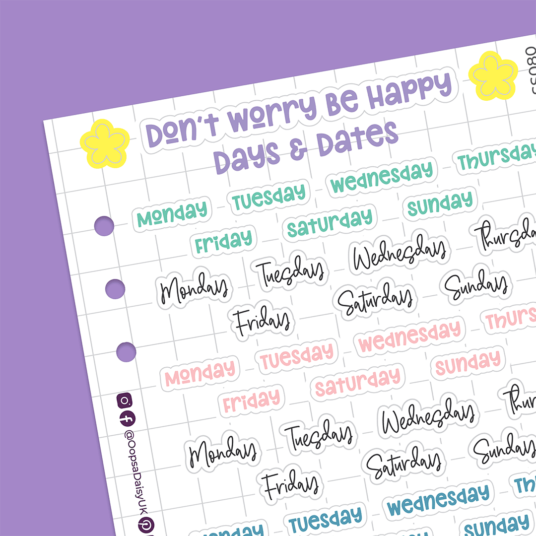 Don't Worry Be Happy Days & Dates Stickers - A5 Sticker Sheet