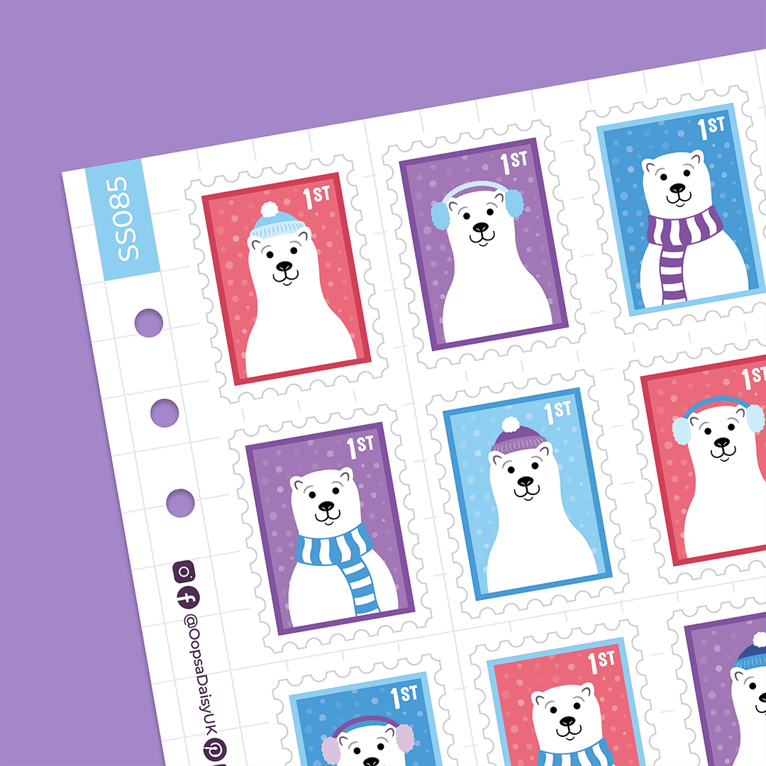 Polar Bear Postage Stamps - A5 Frosted Sticker Sheet