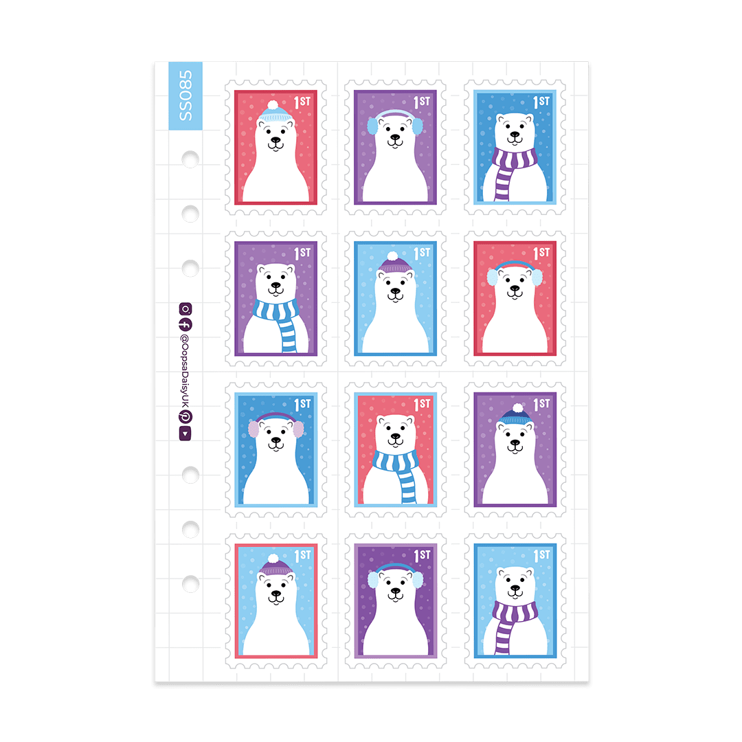 Polar Bear Postage Stamps - A5 Frosted Sticker Sheet